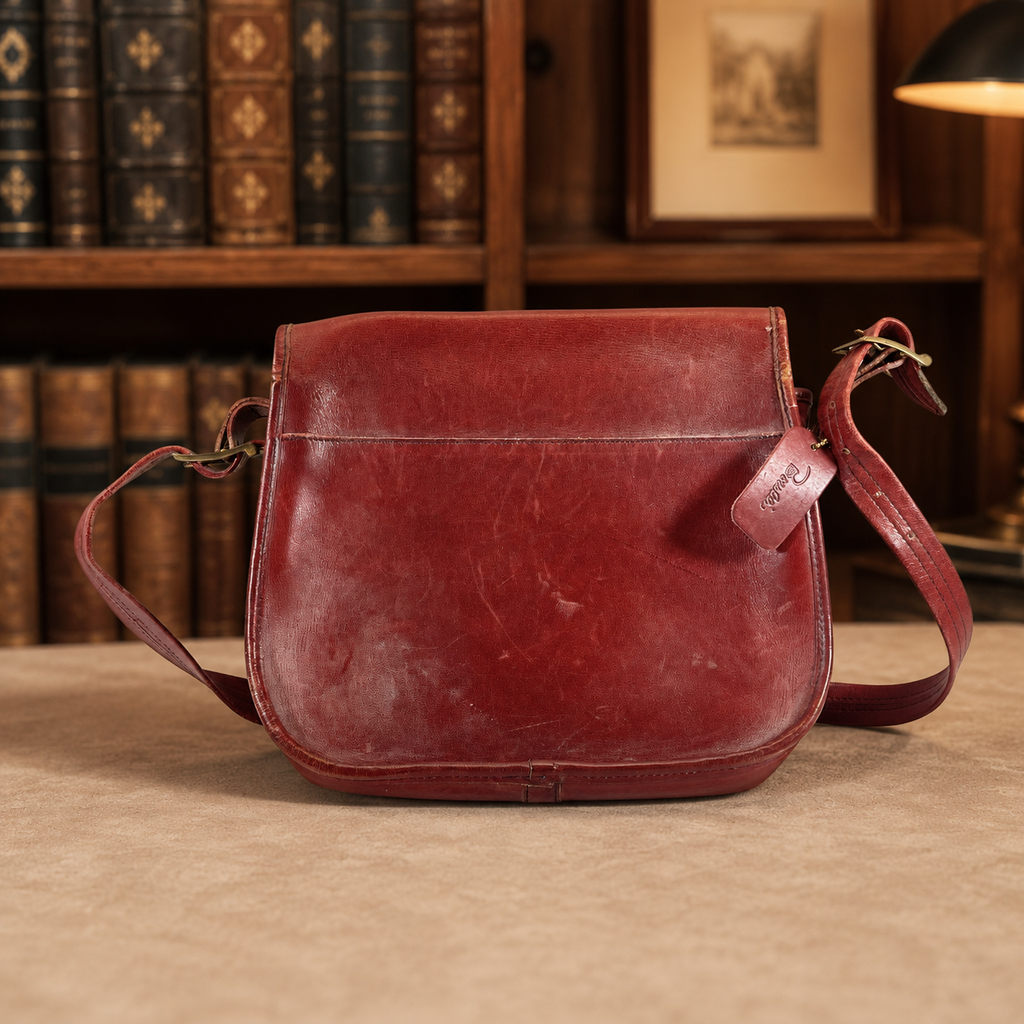 Vintage Borelli Maroon Leather Crossbody Shoulder Handbag Purse Pocketbook