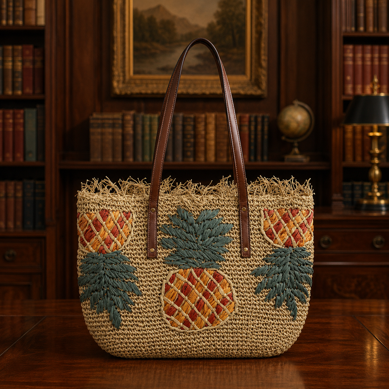 Tommy Bahama Pineapple Pattern Woven Tote Bag