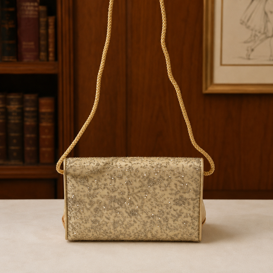 1980s Ornate Seed Beaded Evening Handbag | Art Deco Revival Formal Purse with Kiss Clasp