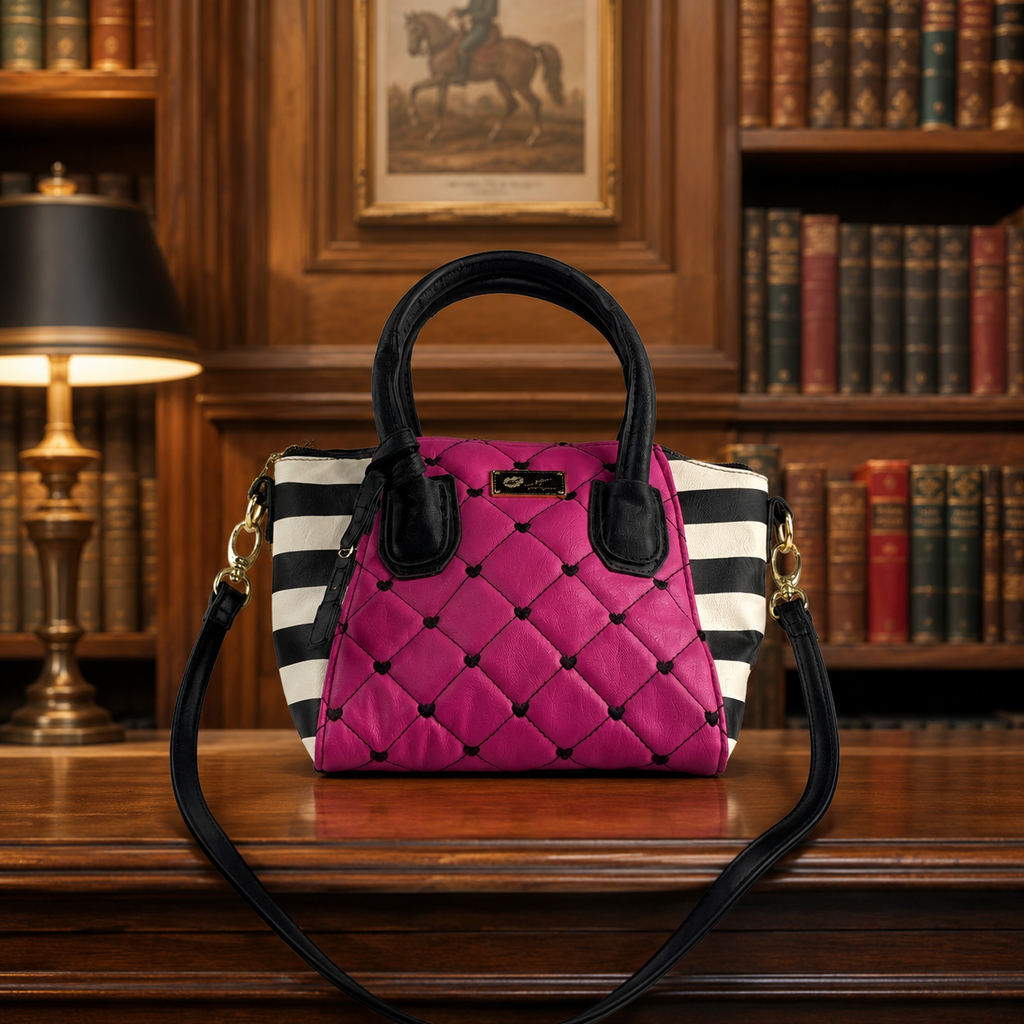 Betsey Johnson Quilted Heart-Stitch Crossbody Bag with Stripe Panels