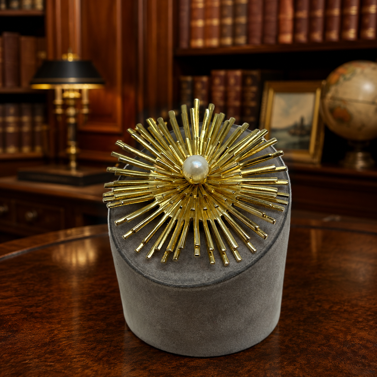 Vintage Gold-Tone Faux Pearl Sunburst Brooch