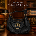 B Makowsky Black Leather Hobo Shoulder Bag Gold Hardware