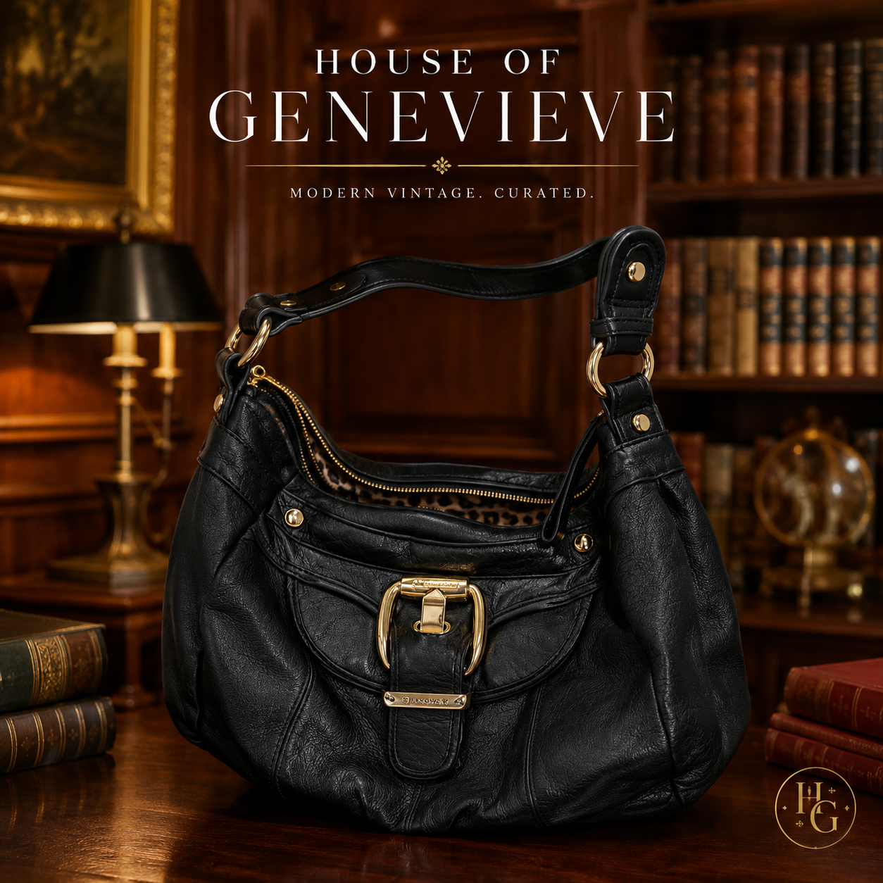 B Makowsky Black Leather Hobo Shoulder Bag Gold Hardware