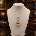 Silver-Tone Simulated Citrine Pavé Flower Pendant Necklace