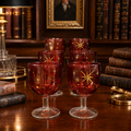 Vintage Ruby Red MCM Atomic Starburst Wine Goblets Set of 6 with Gold Detail