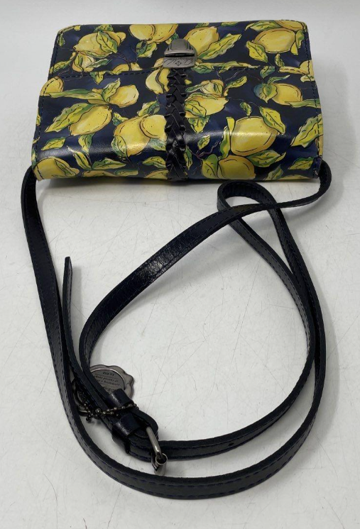 Patricia Nash Positano Navy Lemon Print Leather Flap Crossbody Bag