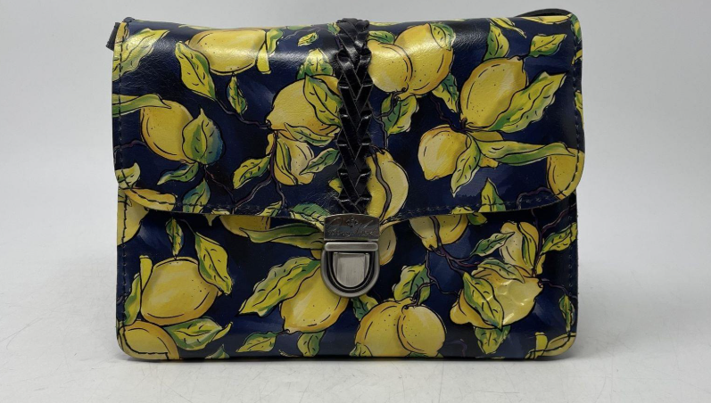 Patricia Nash Positano Navy Lemon Print Leather Flap Crossbody Bag