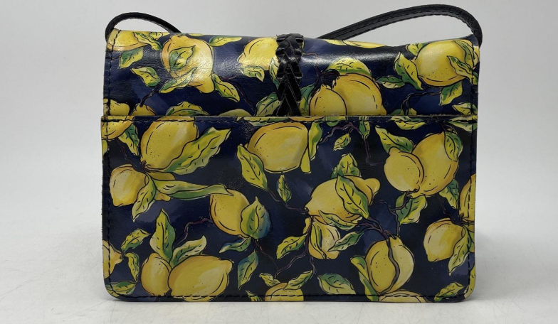 Patricia Nash Positano Navy Lemon Print Leather Flap Crossbody Bag
