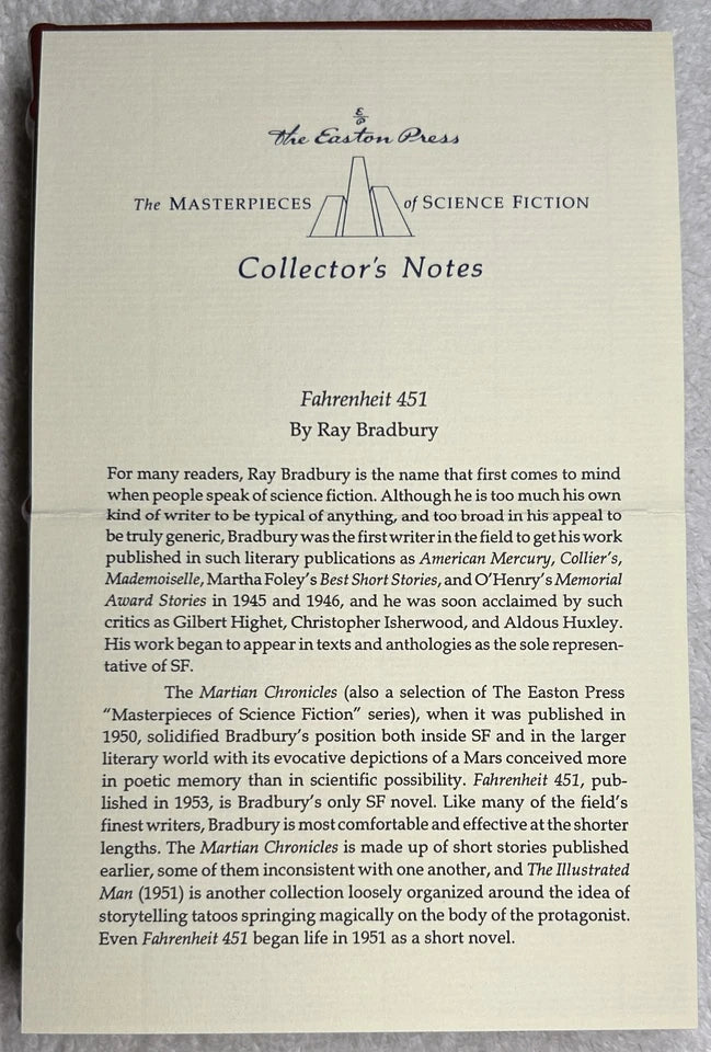 Fahrenheit 451 by Ray Bradbury Easton Press Leather Hardcover