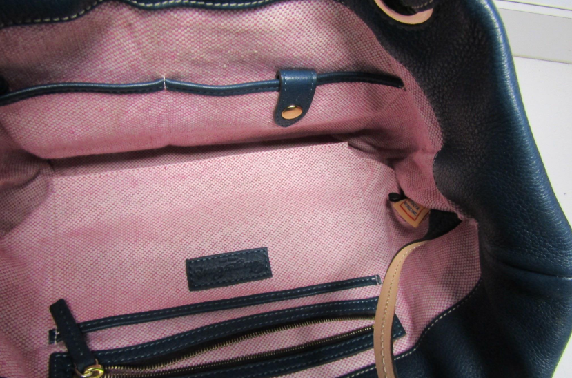 Dooney and Bourke deep teal pebble grain leather tote with strap buckles, view 3