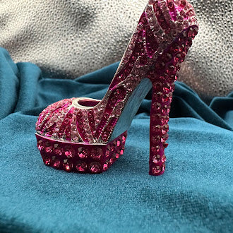 Silver-tone pink crystal high heel shoe trinket box with lift-off lid, view 6