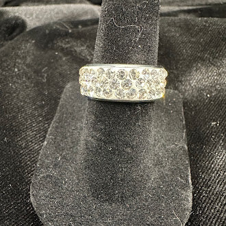 Vintage Rhodium Wide Pavé Crystal Multi-Row Statement Ring