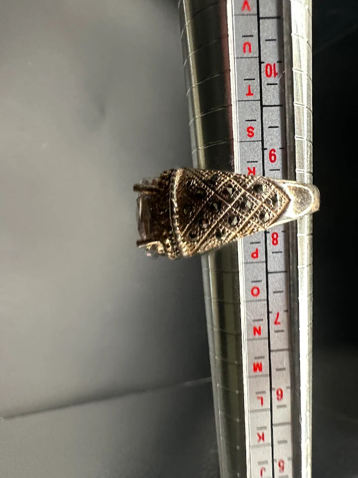 Gold Tone Filigree Oval CZ Statement Ring Vintage Cocktail Ring Size 8.5