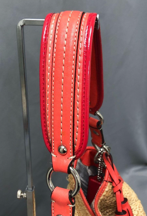 Coach Oversized Straw Hobo with Tangerine Leather Trim, Large Shoulder Bag