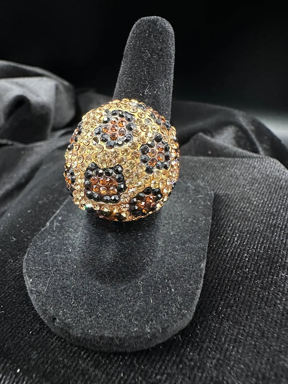 Leopard Print Crystal Dome Ring Gold Tone Pave Statement Cocktail Ring Animal Print