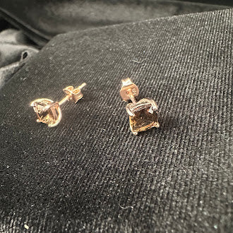 Rose gold-tone pendant necklace and matching stud earrings with smoky faceted stones, view 7