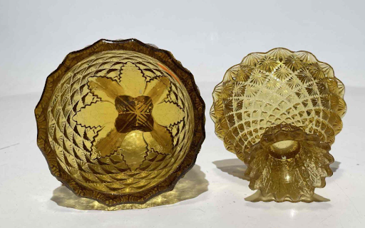 Amber Glass Pineapple Lidded Candy Dish Vintage Covered Compote Hospitality Decor
