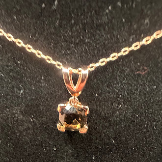 Rose gold-tone pendant necklace and matching stud earrings with smoky faceted stones, view 5
