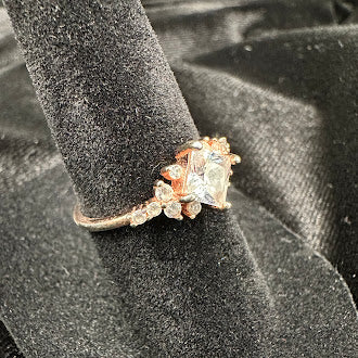 Sterling Silver Princess Cut CZ Ring with Accent Stones – Size 6