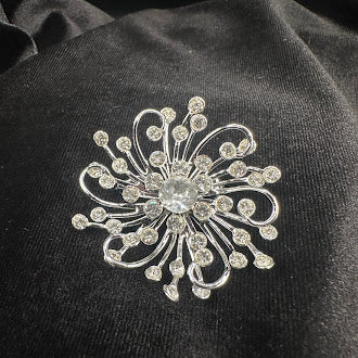 Sarah Coventry Silver Tone Clear Crystal Starburst Brooch with Original Packaging