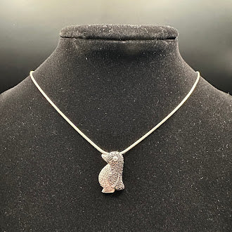 Sterling Silver Penguin Pendant Necklace 925 Marcasite Style Animal Necklace