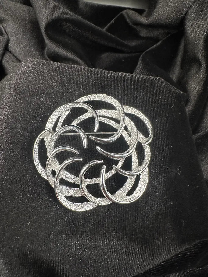 Signed Sarah Coventry silver-tone abstract openwork loop brooch, view 5