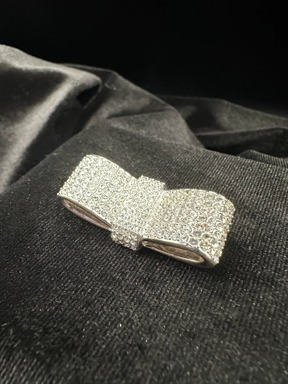 Swarovski Silver Tone Crystal Bow Brooch