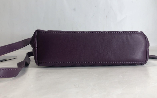 Purple quilted satchel with gold-tone front lock and belted accent, view 4