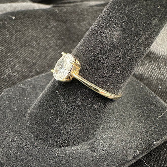 Gold Vermeil 925 Sterling Silver Oval CZ Solitaire Ring Size 6.75