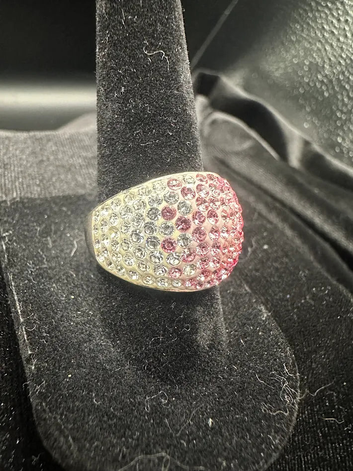 Sterling Silver 925 Pink Ombré CZ Dome Ring Pave Statement Ring Size 6.5 9.3g