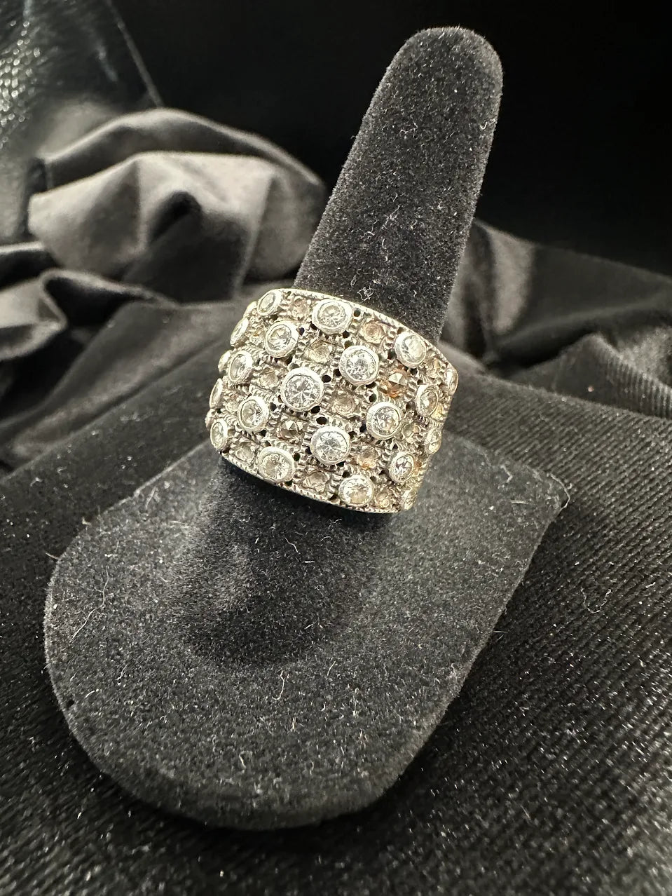 Silver Tone Crystal Wide Band Ring