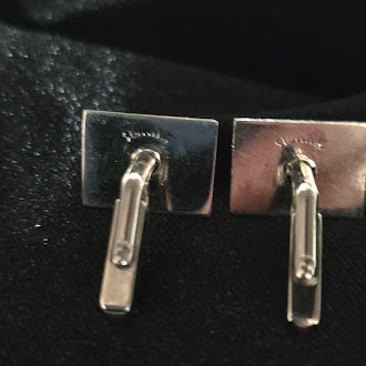 Swank Silver Tone Square Cufflinks Black Inlay Geometric Mid-Century Men’s Jewelry