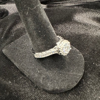 Round Brilliant Halo CZ Engagement Style Ring in 925 Sterling Silver | Pavé Statement Ring Size 6