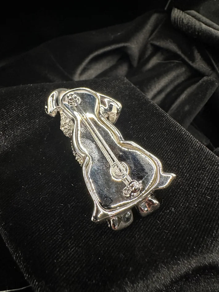 Swarovski silver tone dog brooch with clear and black crystals