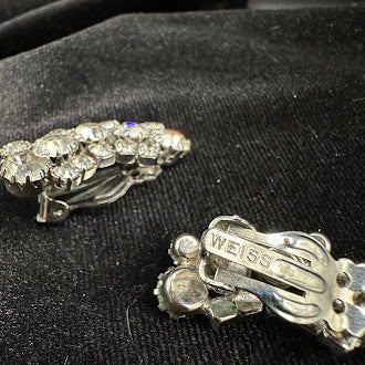 Silver-tone clip-on earrings with clustered clear rhinestones, view 2