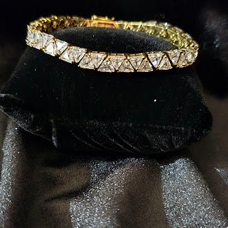Vintage Triangle Cut CZ Tennis Bracelet Gold Tone High Sparkle Geometric Line Bracelet Curated Estate Glam