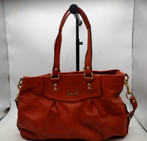 Coach orange leather slouchy shoulder bag with gold-tone hardware, view 2