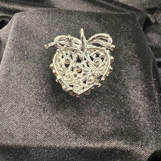 Silver-tone strawberry brooch with orange rhinestones, clear crystal accents and textured leaves, view 7