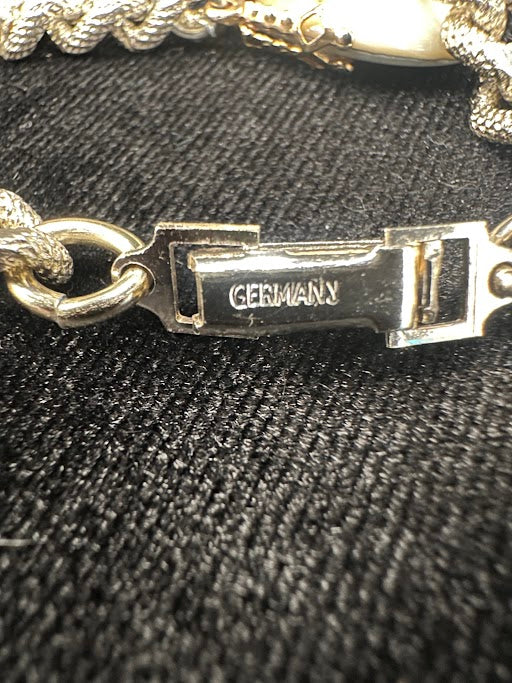 Vintage Germany Gold Tone Faux Pearl Drop Charm Bracelet Designer Statement Jewelry