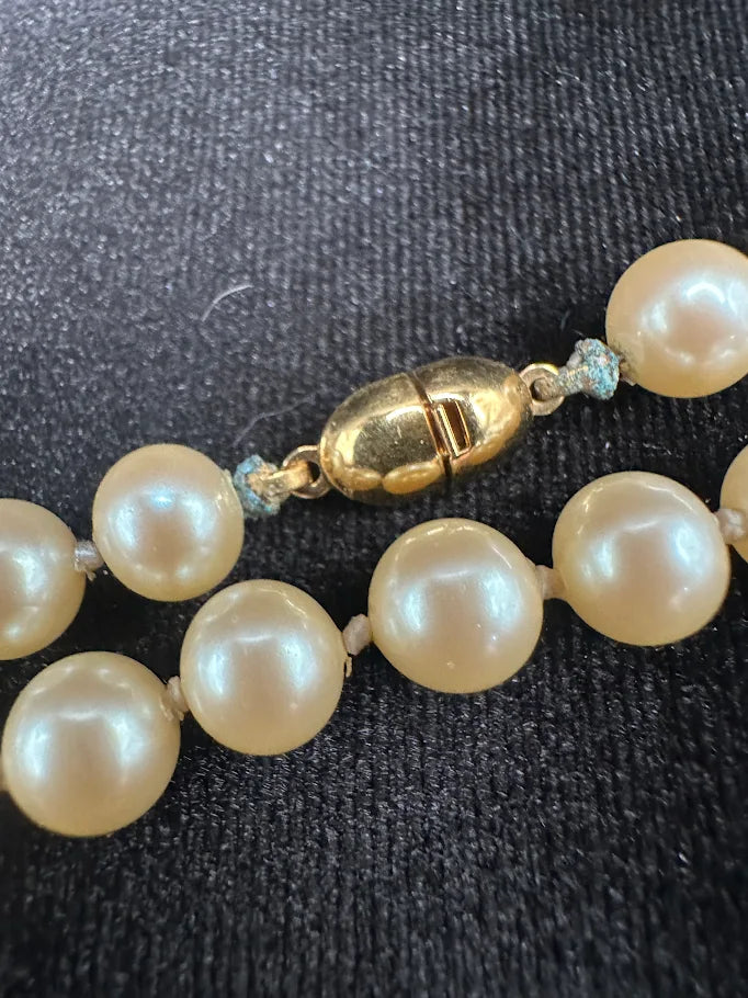 Signed Monet double strand cream faux pearl necklace with gold-tone clasp, view 3