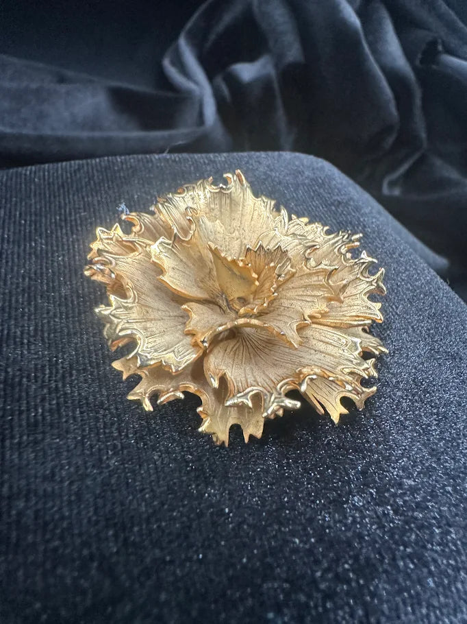Lisner gold-tone layered flower brooch with textured petals, view 3