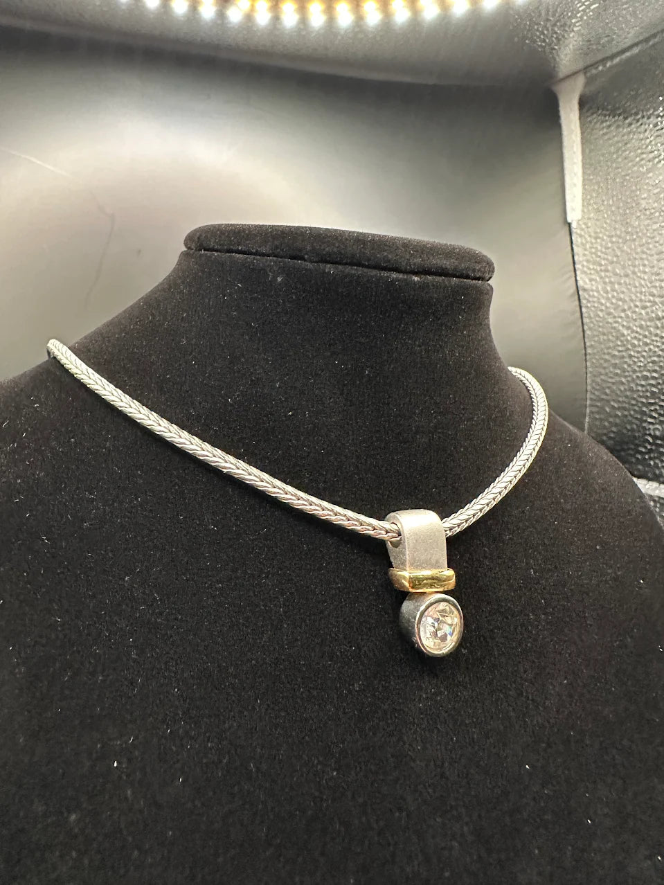 Piscitelli Silver Tone Clear Stone Slide Pendant Necklace Gold Accent Design
