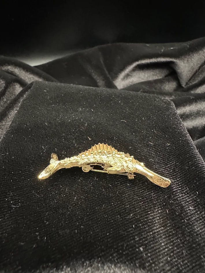 Gold-tone leaping marlin brooch with textured body and raised dorsal fin, view 3
