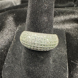 Sterling Silver Pavé Crystal Dome Cocktail Ring Wide Sparkle Band Size 6.75