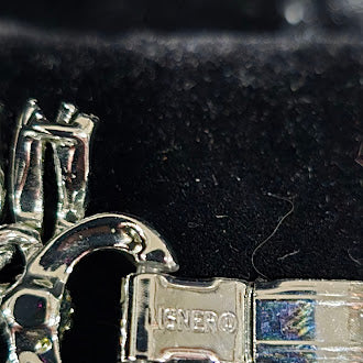 Vintage Lisner Silver Tone Wide Bracelet with Iridescent Rhinestones, Textured Link Design, Aurora Borealis Sparkle, Estate Statement Style