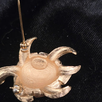 Signed Tradition gold-tone turtle brooch with segmented enamel shell and turquoise-colored eyes, view 4