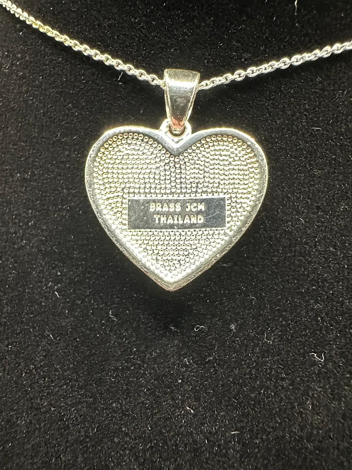 JCM Thailand Multicolor Crystal Heart Pendant Necklace Silver Tone Chain Vintage Signed Statement