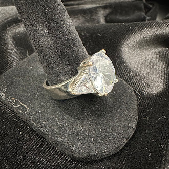 Silver Tone Clear Stone Solitaire Ring