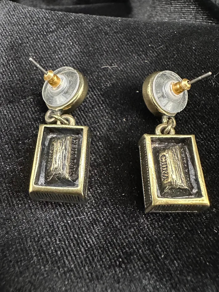 (SOLD) Heidi Daus Crystal Drop Earrings Gold Tone Rectangular Dangle Statement Designer Rhinestone