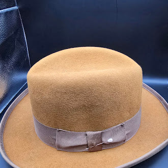 Bailey tan felt wide brim hat with taupe ribbon band